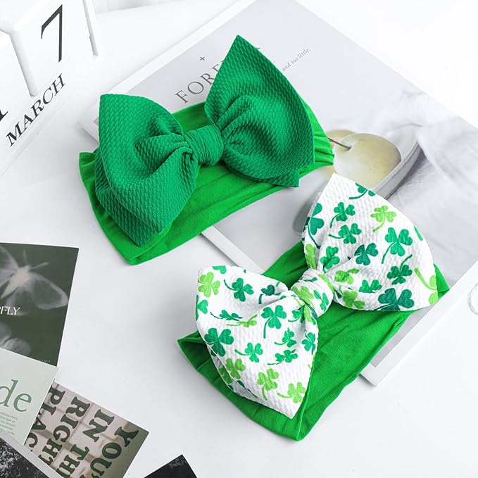 YanJie Hairband, Green Clover St.Patrick's Day Baby Girls Headbands 100% Handmade 1 Set 4.5 Count