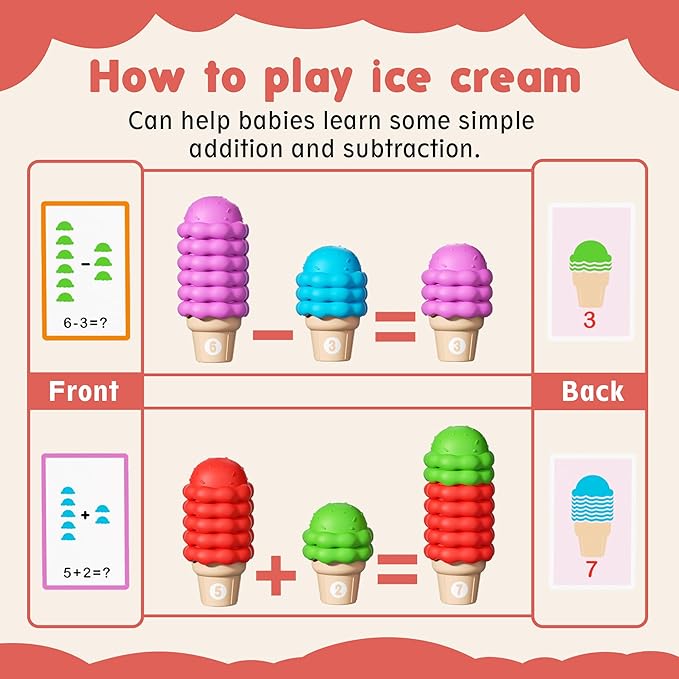 Ice Cream Toys Color and Counting Alphabet Match Learning Toys (65Pcs Counting)
