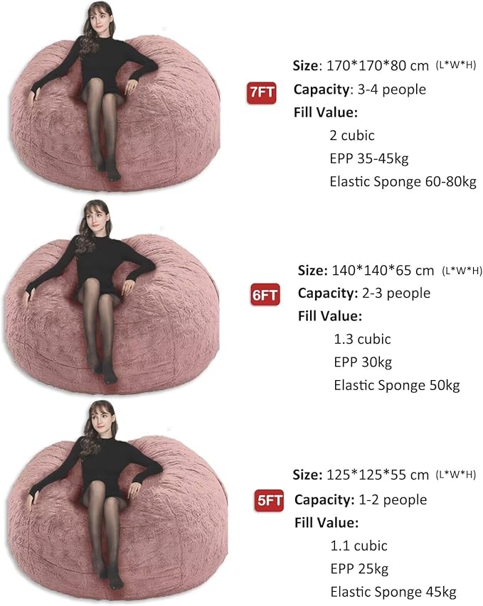 Bean Bag Cover for Kids Adults No Filler Soft Oversized Round Beanbag Chair Lazy Sofa Cover for Reading Chair Floor Chair, 6FT, Blue
