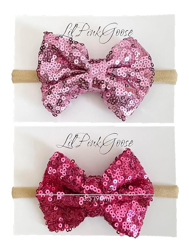Baby Girls Neon Glitter Sequins Bow Headbands for Newborn to 1 Year Up Toddlers (Pink,Hot Pink 2 Count 1)