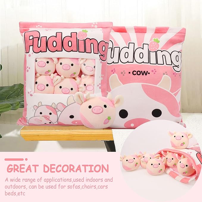 Cow Plush Pillow, Cow Stuffed Animals Cow Mini Doll Toy (6 Strawberry