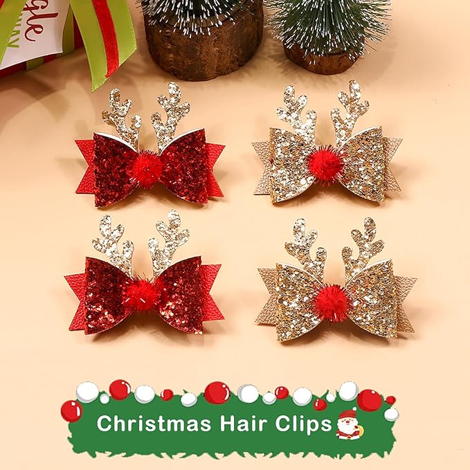 4 Pcs Christmas Hair Clips Xmas Bow Hair Accessories Cute