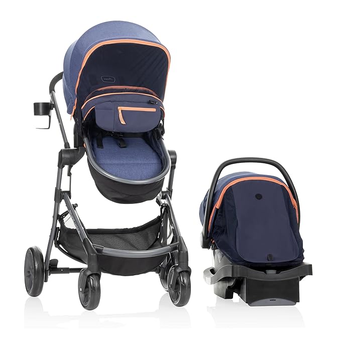 Evenflo Pivot Vizor Travel System with LiteMax Infant Car Seat (Promenade Blue) & LiteMax Infant Car Seat Base
