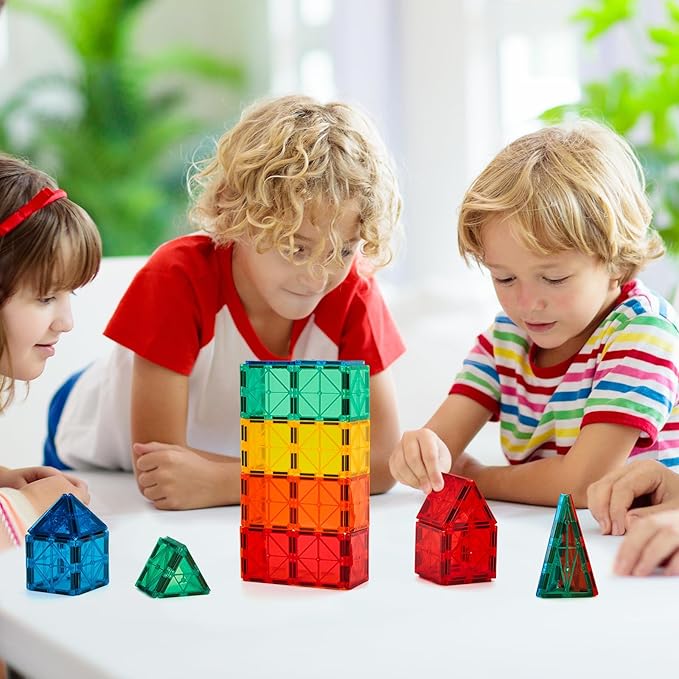 Magnetic Tiles, 64 PCS Magnetic Building Blocks, Magnets Building Set, STEM Toys for Kids Boys and Girls Creative and Inspirational