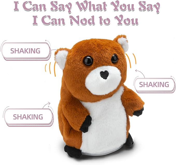 HOMILY Talking Beaver, Repeats What You Say Plush Animal Toy Electronic Hamster Mouse for Boys