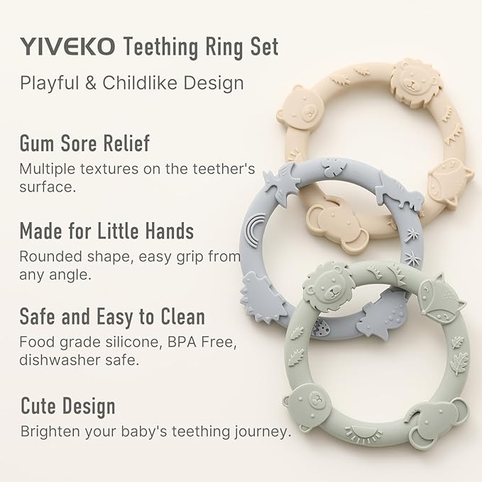 Silicone Teethers for Babies 0-6 6-12 Months Teething Toys 3 Pack-Dinosaur-Baby