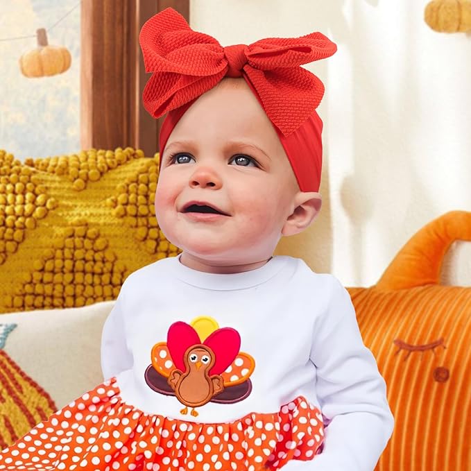 YanJie Thanksgiving Baby Headbands Turkey Printed Bows Newborn Hair Bows