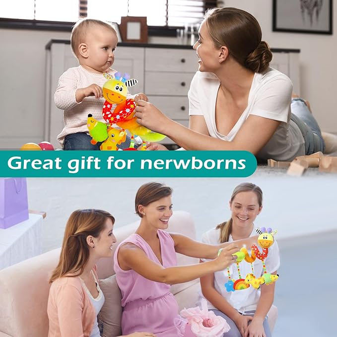 Spiral Car Seat Toys Stroller Toy for Babies - Baby Crib Hanging Rattles Toys for Babies 0-12 Months, Carseat Pram Crib with Musical Rattle Toy for Newborn Boys Girls Gifts(Giraffe)