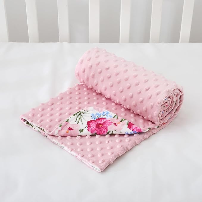 DaysU Silky Micro Soft Plush Baby Blankets for Girls with Print Pattern and Soothing Raised Dots, Double Layer Bed Throws for Baby Crib 30x40 Inches