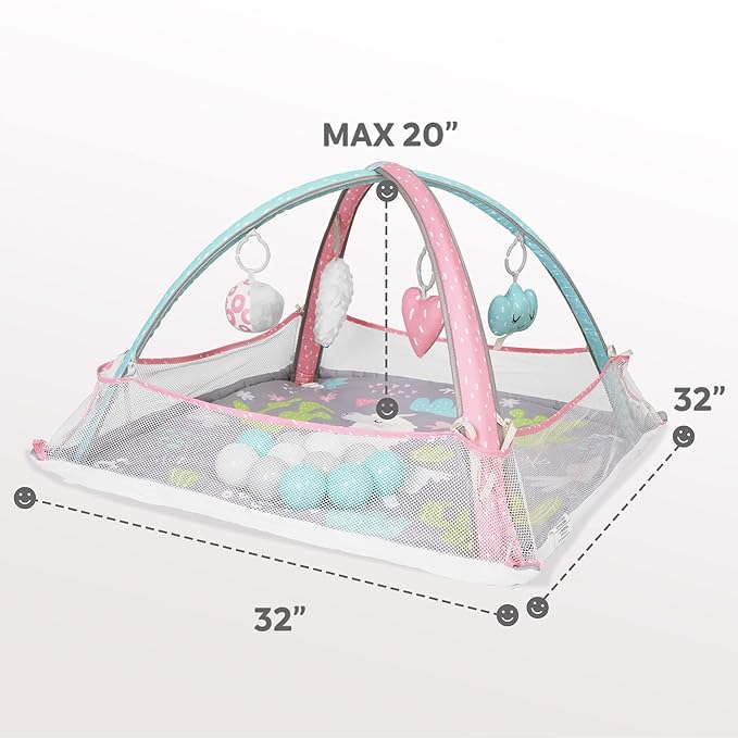 LADIDA Baby Play Gym, 3 Stage Activity Mat with Ball Pit Dome and STEM-Based Toys for Sensory and Motor Skill Development 10 Colorful
