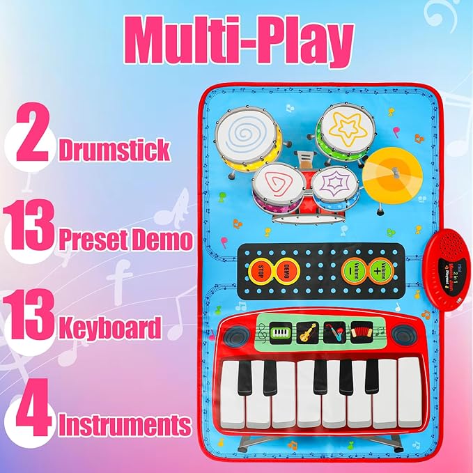 1 Year Old Boy Girl Birthday Gift, Music Mat for Toddlers 1-3 2-in-1 Music 1-3 with