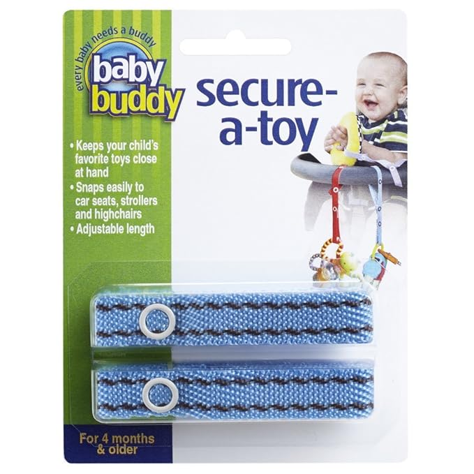 Baby Buddy Secure-a-Toy, Adjustable Pacifier and Teether Strap for Stroller 2 Pack