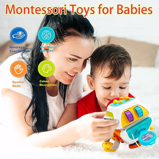 10 in 1 Busy Cube Montessori Toy for 18M+ Year Old Toddlers - Educational Activity Developing Sensory Board for Fine Motor Skills