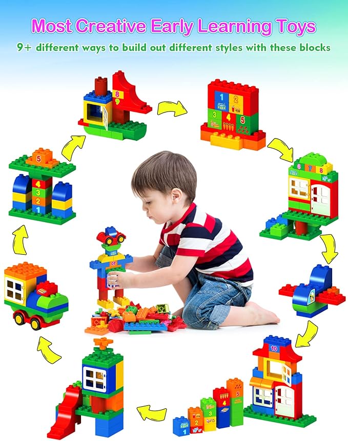 Large Building Blocks Set, 94 Pcs Classic Big Blocks STEM Toy Bricks 3,4,5,6,7,8+