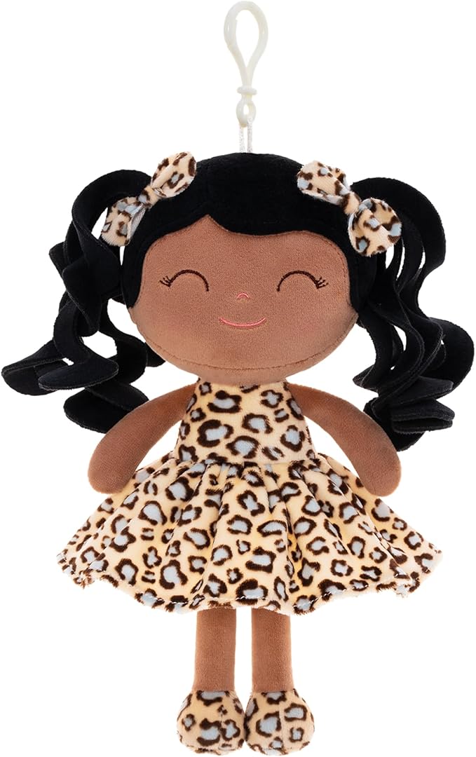 Gloveleya Soft Dolls Plush Figures Curly Hair Christmas Brown Dress 9inches(3pcs)