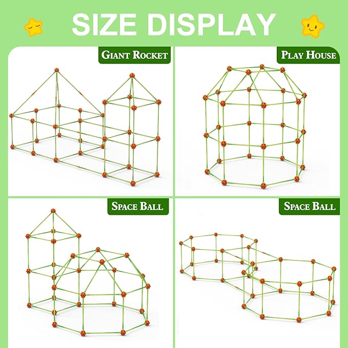 Fort Building Kit for Kids,STEM Construction Toys 3 4 5 6 7 8 9 10 11 12 Activity,140 Pcs,Orange