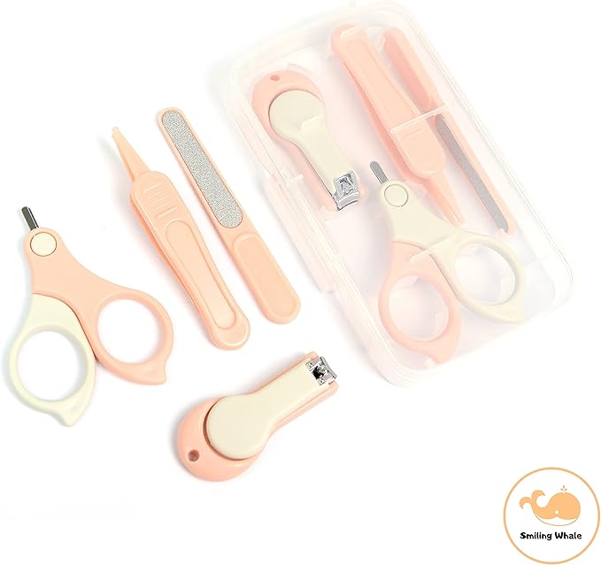 4-in-1 Premium Baby Grooming Kit by The Smiling Whale, Baby Manicure Pedicure Set for Newborn Infant & Toddler, Nail Trimmer, Nail Clipper, tweezer, Scissors (4 pcs) (Pink)