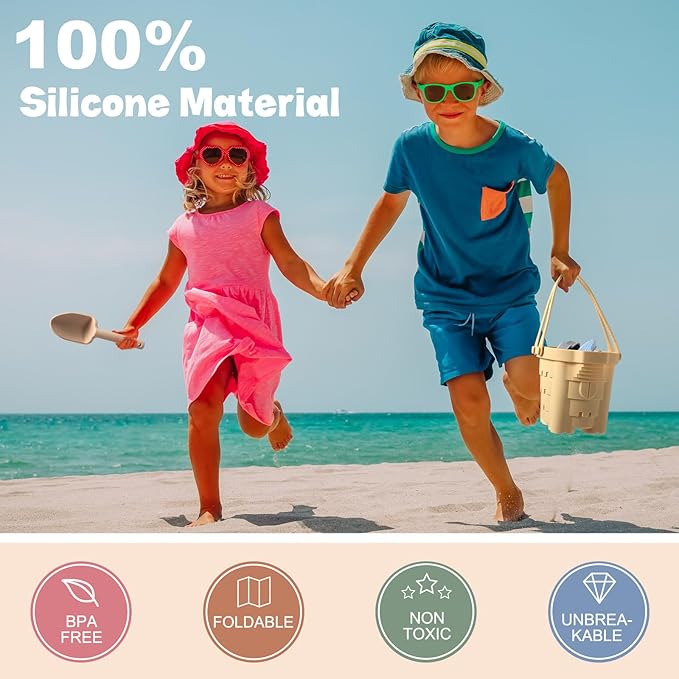 Hungdao 9 Pcs Silicone Beach Toys Include Sand Beach Molds 6 Sand