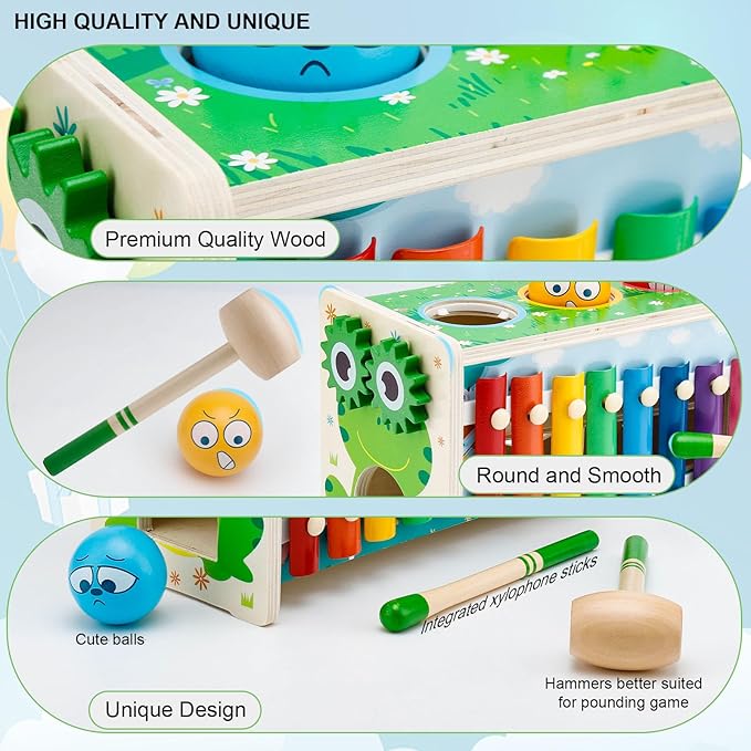 6-in-1 Pound A Ball Toy for Toddlers 1 2 3 - Hammering Pounding & Tapping Toy with Xylophone, Gear 1st Birthday
