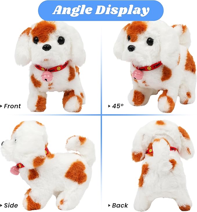 Hopearl Walking Dog with Bell Interactive Electronic Pet Plush Toy Puppy Woof and Moving Animated Nodding Head Gifts for Toddlers Birthday, Brown 7''