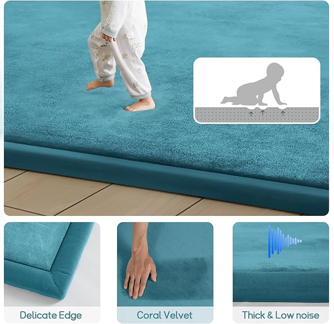 Baby Play Mat Coral Velvet Nursery Rug - 13’1” X 6’7” Memory Foam Area Rug Soft Padded Carpet