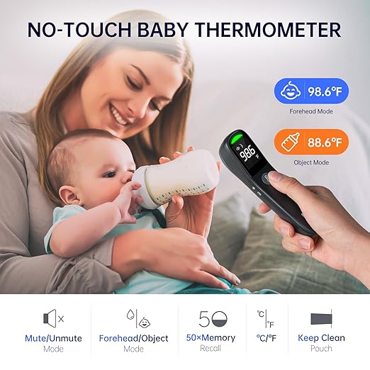No-Touch Forehead Thermometer, 1s Accurate Reading and 3-Color Indicator 2-in-1 Infrared