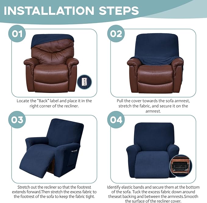 Recliner Chair Cover Lazy Boy Recliner Covers Recliner Covers for Recliner Chair 1 Piece Furniture Protector Prevent wear and pet Hair(Recliner,Navy Blue)