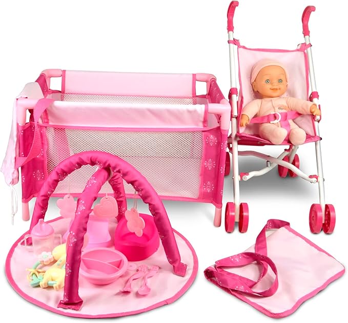 ANIVIA 5PCs Baby Doll Stroller Set - Baby Doll Accessories (11" Doll