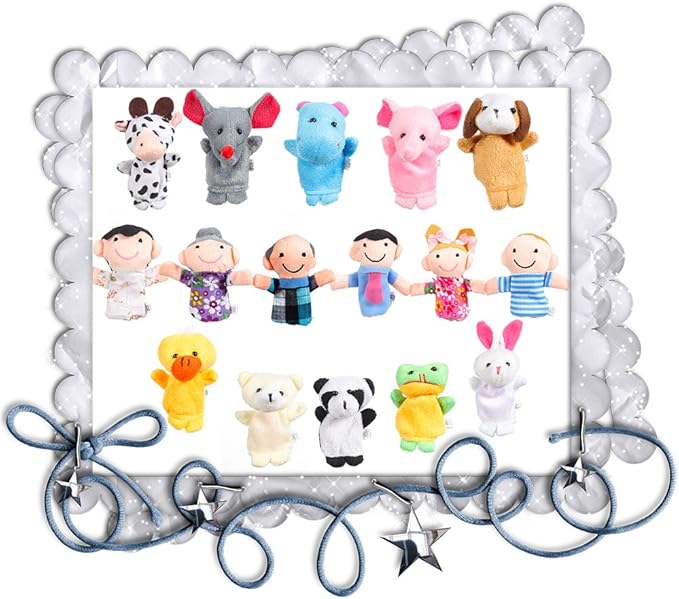 16pcs Finger Puppets Cartoon Animal Plush Finger Puppets Set Cute Dolls for Children, Story Time