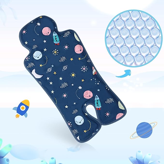 Pinkunn 2 Pcs Gel Car Seat Cooling Pad for Baby Summer Breathable Ice Cushion Multifunctional Ice Stroller Cooler Mat for Stroller Baby Dining Chair Child Safety Seat(Groovy Color,Space, Dinosaur)