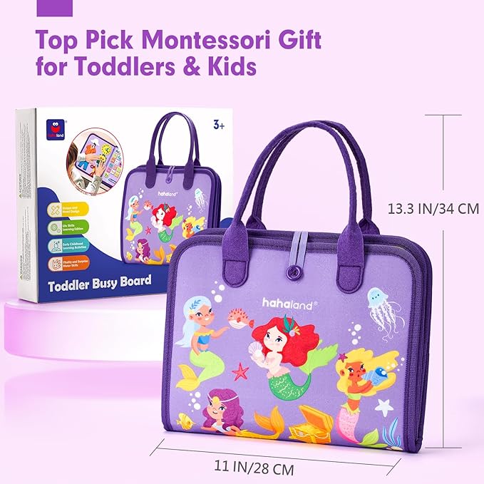 hahaland Busy Board - Montessori Toys for 3 Year Old Girl Bithday Gift Ideas 7 in 1 Preschool