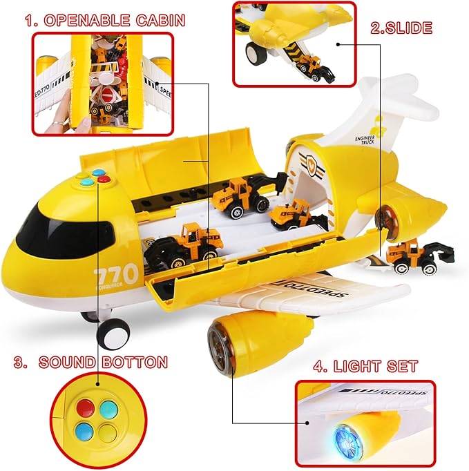 Hapavis Airplane Toys with Construction Truck Engineering Vehicle Play Mat