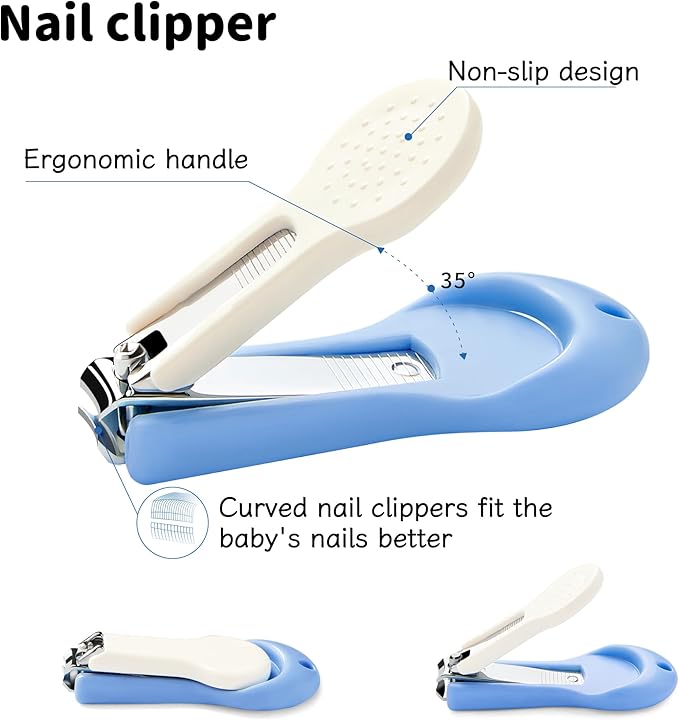 Baby Nail Clippers Kit Baby Grooming Set with Nail Clippers, Scissors, Nail File & Tweezers Baby Care Kit Fingernail Cutter for Baby,Newborn,Infant,Toddler,Kid(Blue)