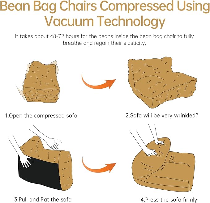 Bean Bag Chair Lazy Bean Bag Sofa, Floor Beanbag Chairs with Stuffed High-Density Foam, Memory Foam Bean Bag Sofa for Living Room, Bedroom and Office