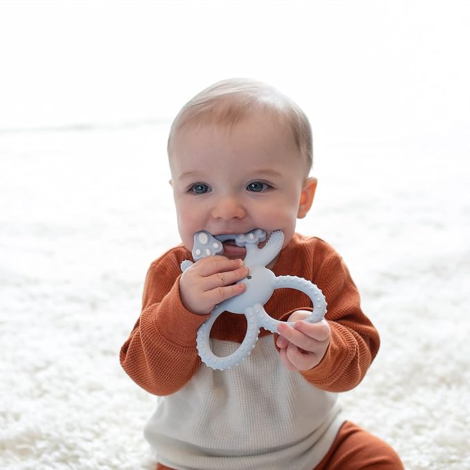 Dr. Brown's Flexees Blue Bunny, Soft 100% Silicone Baby Teether 3m+