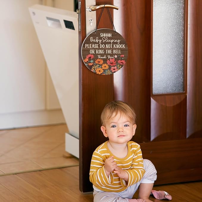 Putuo Decor Shh Baby Sleeping Door Sign for Front Door