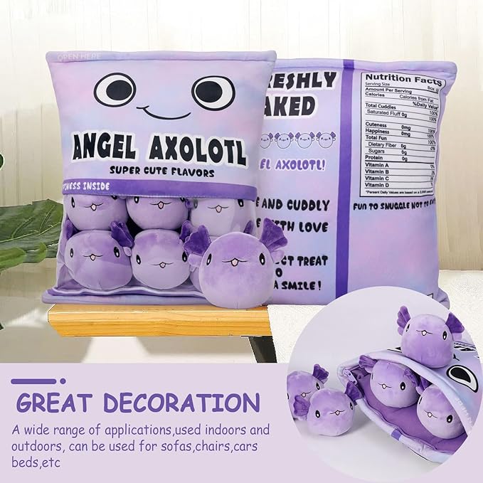 Axolotl Plush Pillow Throw Pillow, Cute Axolotl Plush Toys Doll (6 pcs,