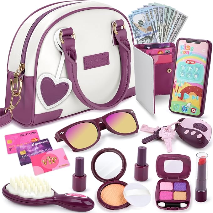 INNOCHEER Little Girls Purse, Kids Toy Purse with Pretend Makeup 2 3 4 5 6 7 8 Year