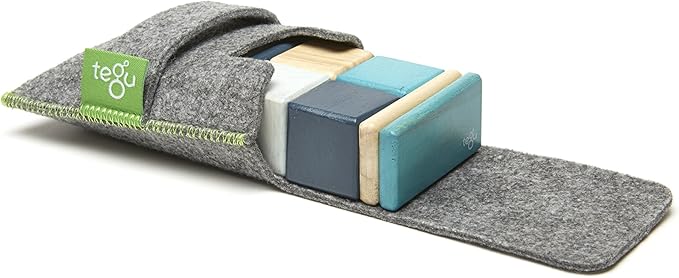 8 Piece Tegu Pocket Pouch Magnetic Wooden Block Set, Blue