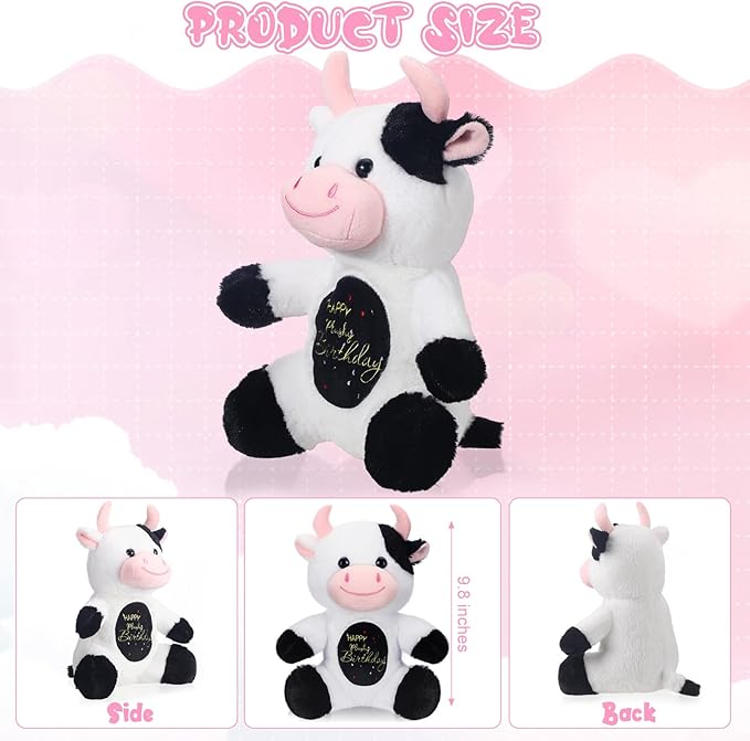 HyDren 9.8" Happy Plushy Birthday Cow Toys Cow Stuffed Animals