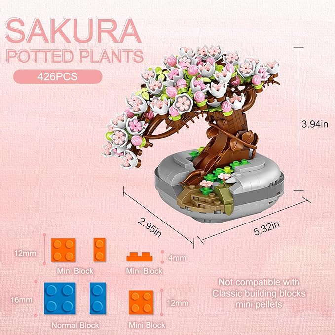 QIUXQIU Mini Sakura Bonsai Tree Model Creative DIY Simulation Mini
