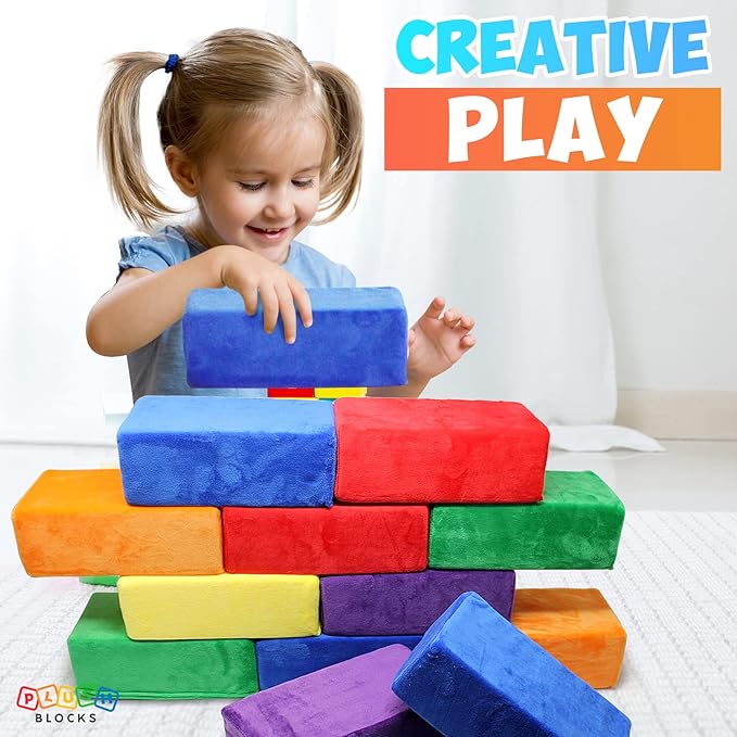 The Original Premium Plush Building Block for Kids - Certified Safe Foam Blocks in Luxuriously Soft Fabric Covers 24 (Classic