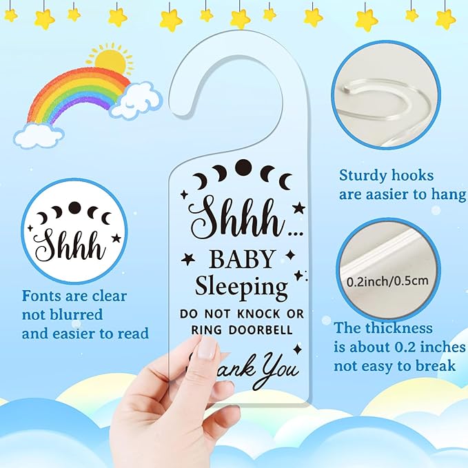 CHGCRAFT 2Pack Baby Sleeping Door Hands Hanger Sign Acrylic Notice