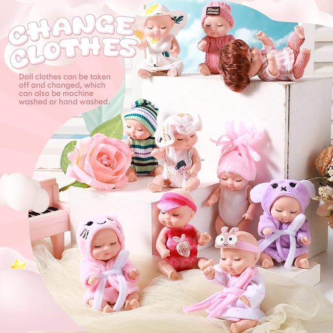 Hanaive 10 Pcs 4 Inch Mini Baby Dolls Lifelike Realistic 3+ Graduation