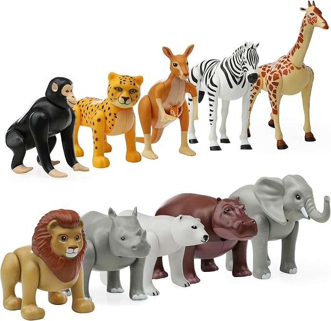 Beverly Hills Doll Collection Safari Animals Figures Set of 10, Safari Zoo Animal Toys for Toddlers