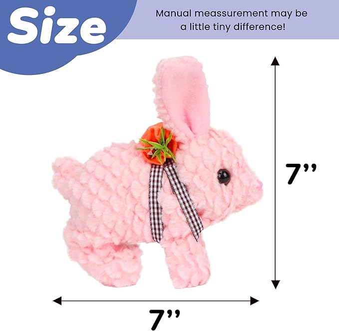 Hopearl Hopping Rabbit with LED Ears Carrot Backpack Interactive Plush Bunny Toy with Sounds Animated Walking Wiggle Light up Ears Twitch Nose Gift for Toddlers, Pink 7''