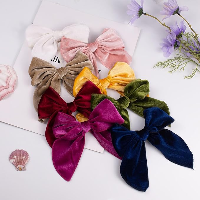Velvet 5 Inch Swallowtail Fable Hair Bow Alligator Hair Clips 8Pcs for