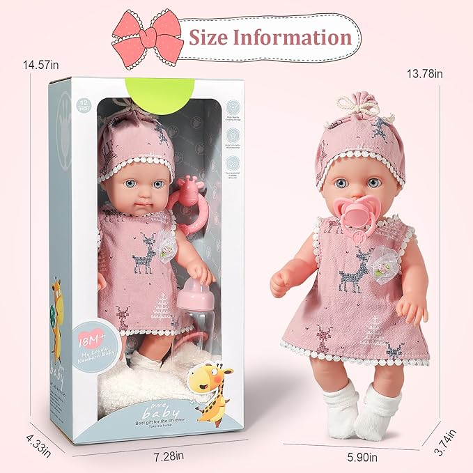 12in Baby Doll Toys for 2 + Year Old Girl