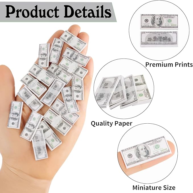 FOIMAS 180pcs 1:12 Miniature Scene Dollars Fake Bills for Dollhouse Scene Model Craft Supply