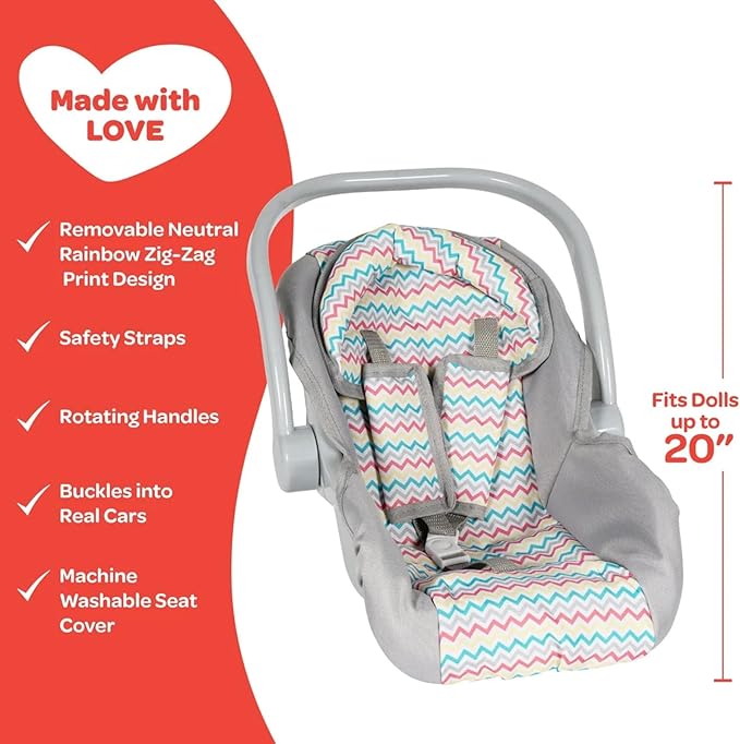 Adora Baby Doll Car Seat Carrier with Removable Cover - Machine Washable, Fits Most Dolls and Stuffed Animals Birthday Gift For Ages 2+